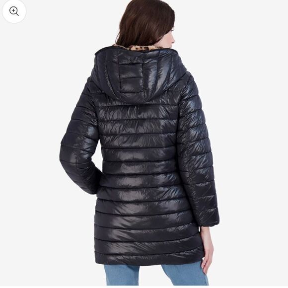 Jessica Simpson Women's Leopard Fur Reversible Puffer - Picture 5 of 12